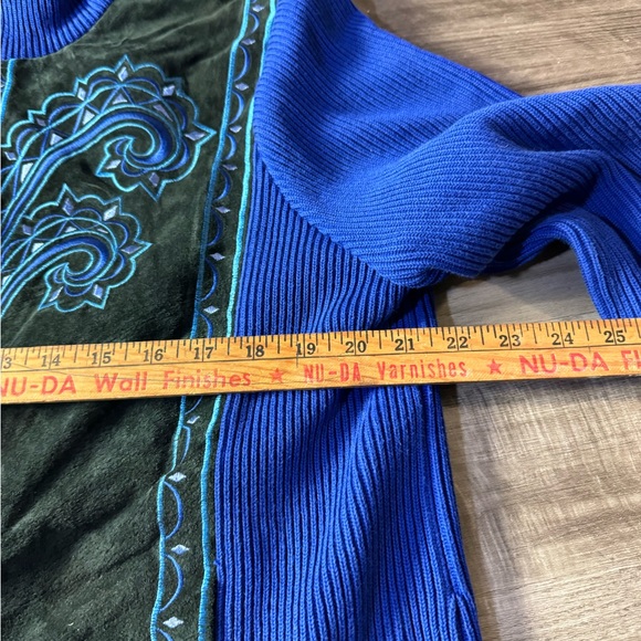 Bob Mackie Women Wearable Art Suede Black Blue Embroidered Zip Knit Jacket Sz L - Picture 11 of 14